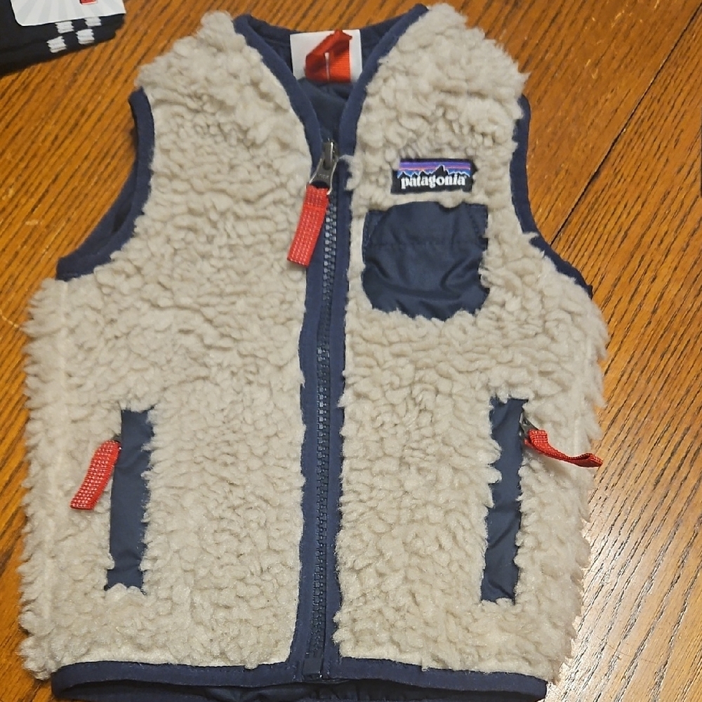 Patagonia Cream and Blue Kids Fleece Vest